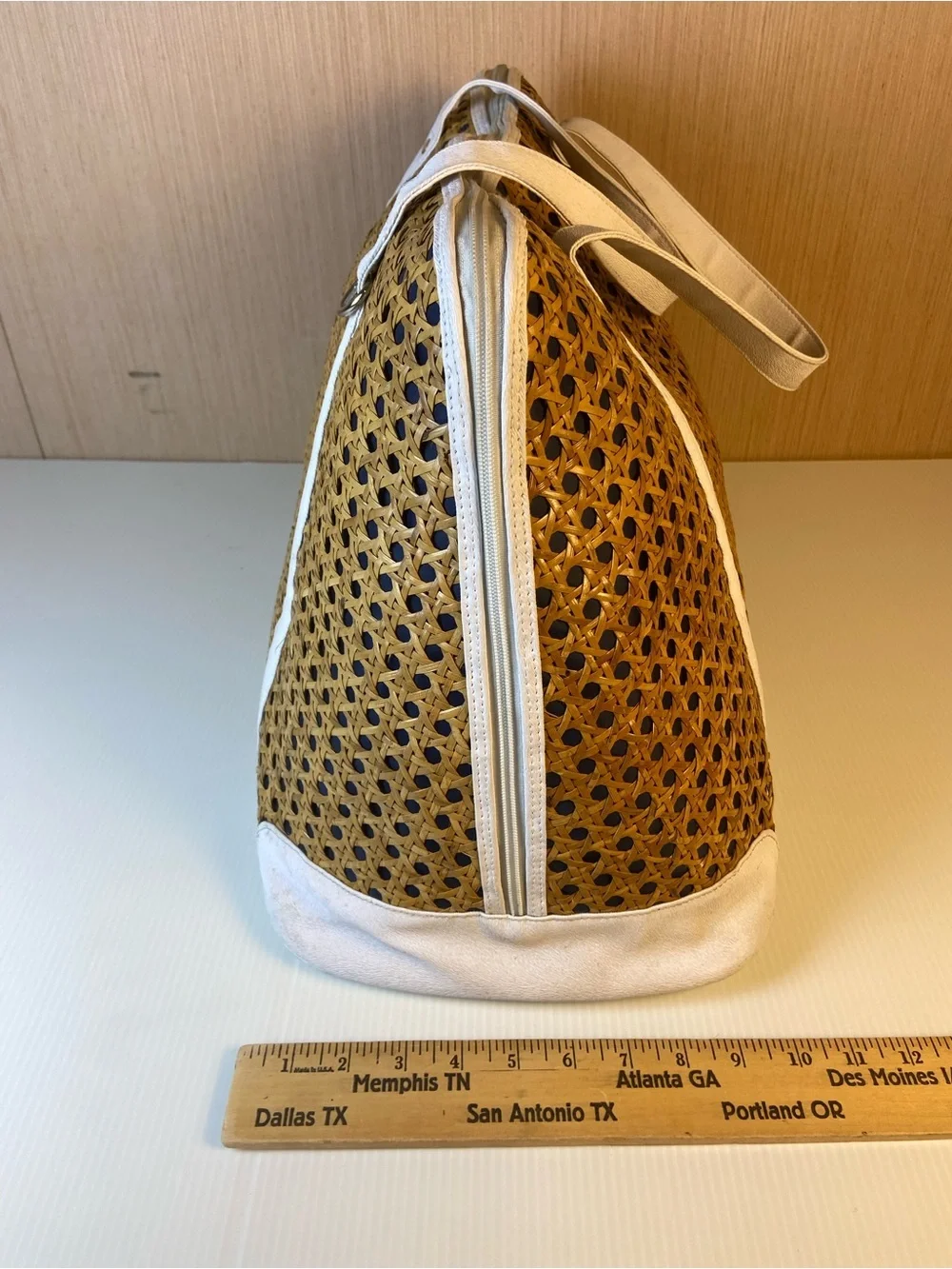 Large Woven Rattan Weekender Tote Coastal Beach Travel Bag Sea Turtle Lining